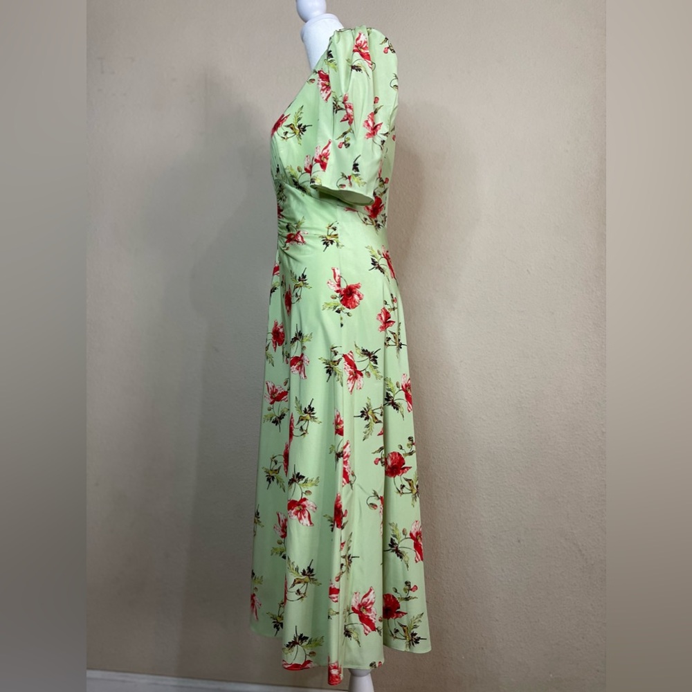 LK BENNETT Gabbi Green And Pink‎ Giant Poppy Print Stretch Silk Fairy Dress - Picture 7 of 16